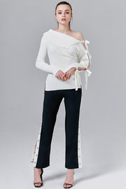 Camilla Ribbed Knit Top with Tie Sleeve | OROSHE