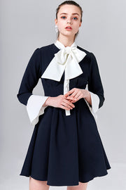 Shailene Contrasting Mini Dress with Ribbon Tie